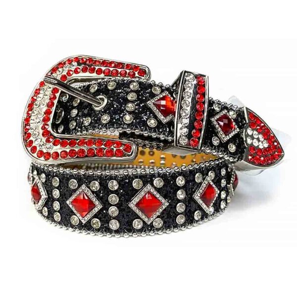 Black-Shimmer-Strap-with-Large-Red-and-Small-White belt