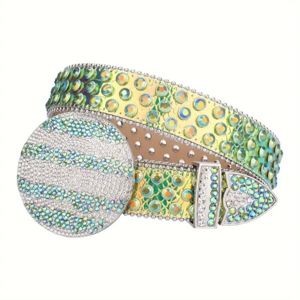 Green-and-While-Iridescent-E28093-Globe-Leather-Strap-with-Gold-and-Green-Iridescent-Studded-Rhinestone-Belt