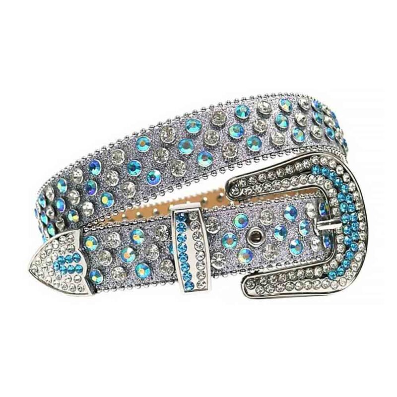 Silver-Strap-With-white-and-Iridescent-blue-color belt