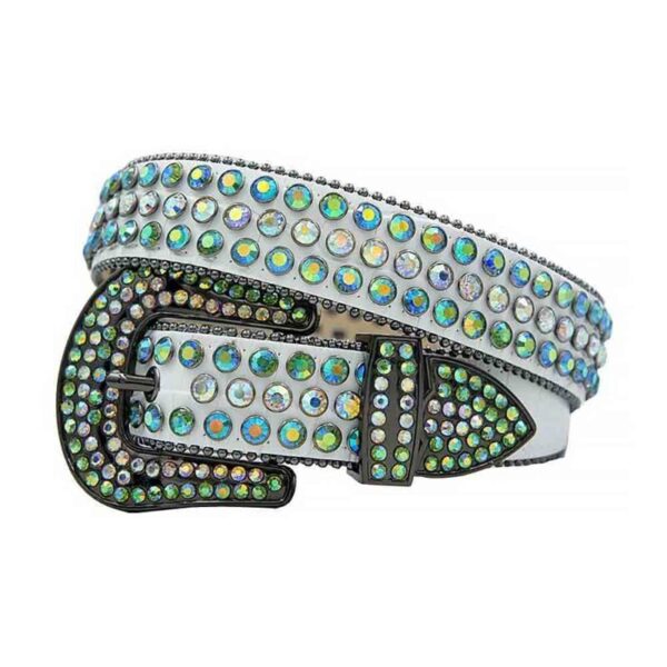 White-Leather-Iridescent-Multi-Green belt