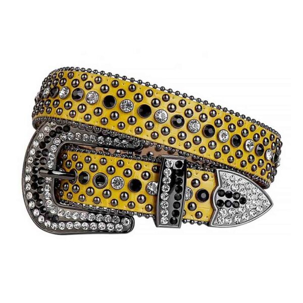 Yellow-Leather-Strap-with-Black-and-White belt