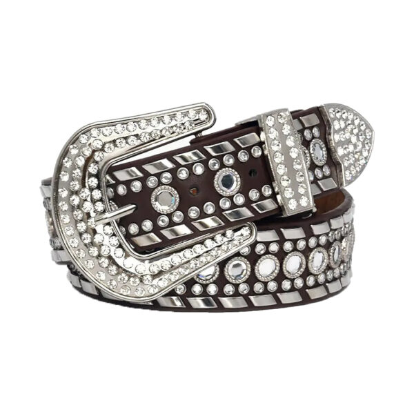 Brown-strap-rhinestone-belt