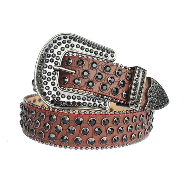 Brown-strap-rhinestone-belt