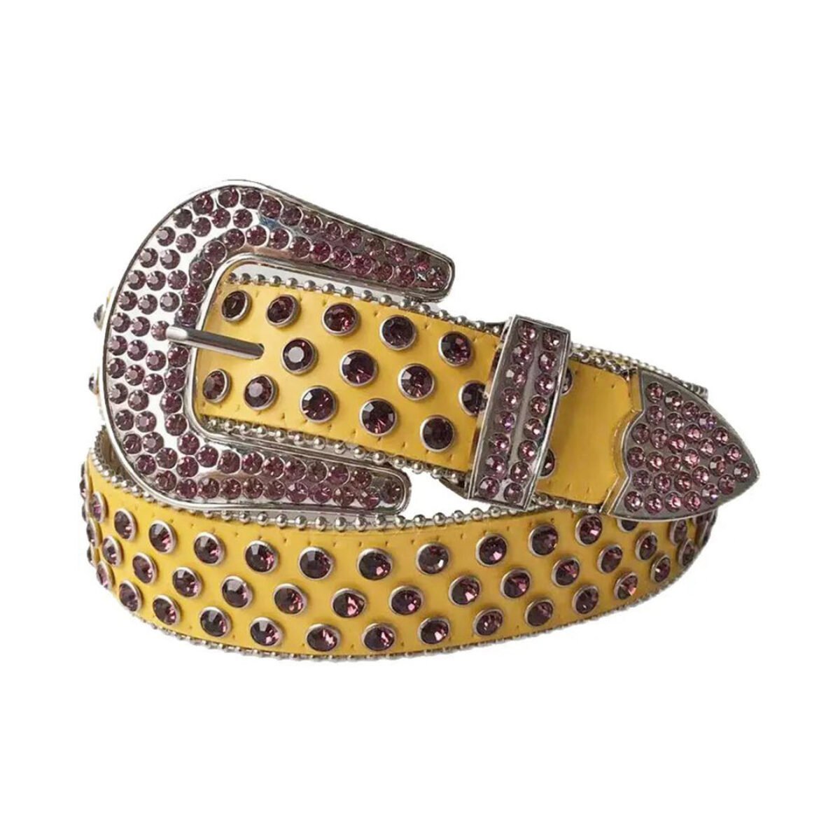 150. Yellow Rhinestone Embellished Leather Belt Namzi Rhinestone Belt for Men Women, Western Cowboy Cowgirl  main image 3