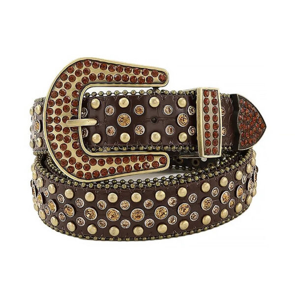Brown-strap-rhinestone-belt