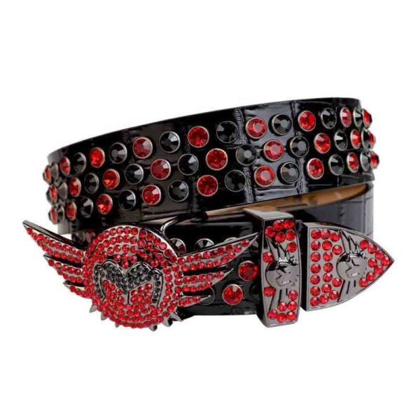 Angel-Wing-Buckle-Black-Strap-With-Black-_-Red-Studded-Rhinestone-Belt