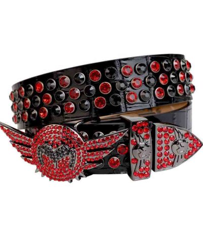 Angel-Wing-Buckle-Black-Strap-With-Black-_-Red-Studded-Rhinestone-Belt